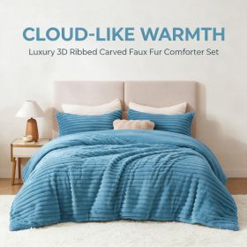 1PC Thick Reversible Plush Comforter, Soft Striped Fluffy Quilt, All Season Warm Bedding Comforter For Home Bed (Option: Blue-68x90 inch)