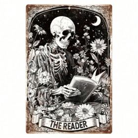 CIFbuy Vintage Retro Skeleton Reading Books Metal Tin Sign, Funny Floral Moon Pattern Rectangular Wall Art, Rectangular Wall Art, Waterproof Rust (Option: 92833567)