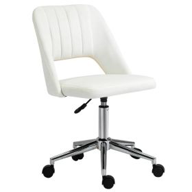 Mid Back Office Chair Velvet Fabric Swivel Scallop Shape Computer Desk Chair, Cream White (Option: Cream White)