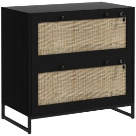 2-Drawer Filing Cabinet with Lock, Rattan File Cabinet with Adjustable Hanging Bar, Black (Option: Black)