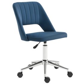 Mid Back Office Chair Velvet Fabric Swivel Scallop Shape Computer Desk Chair, Blue (Option: Blue)