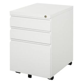 3 Drawer Filing Cabinet, Lockable Office Storage Cabinet on Wheels for Legal, Letter, A4 Files, White (Option: White)