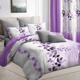 9-Piece Purple Vine Bedding & Curtain Set (Queen/King/Cal King) - Quilted Microfiber Bedspread + Sheer Curtains (Option: Purple Flower-QUEEN)