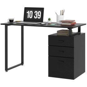 47" Computer Desk with Drawers, Modern Writing Desk with Storage File Drawers for Home Office, Study, Black (Option: Black)