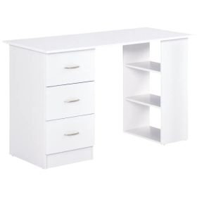 47 Inches Home Office Desk with 3-Tier Storage Shelves, Computer Desk with Drawers, Study Writing Table, White (Option: White)