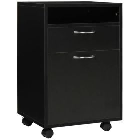 24" Small Filing Cabinet with Open Compartment, Drawer and Wheels, Home Office Storage Cabinet, Black (Option: Black)