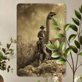 Vintage Cowboy Riding Dinosaur Metal Tin Sign 8x12, Funny Retro Western Decor (Option: Tin)
