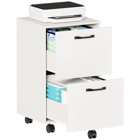 Living Room 2 Drawer Rolling Wood Filing Cabinet with Printer Stand Under Desk Storage Lockable Wheels Home Office Organizer (Option: White)