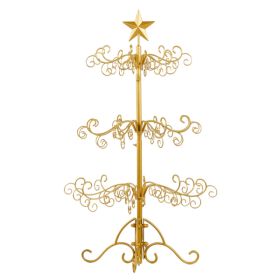 3ft Wrought Iron Christmas Tree, Metal Ornament Display Tree Stand For For Holiday Party Home Decor, Indoor & Outdoor Decor Hanger, Gold (Option: 66267279)
