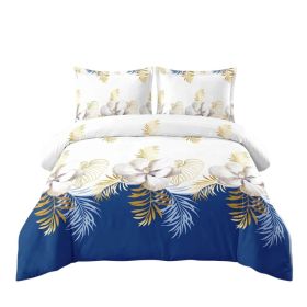 3 Piece Heavyweight Duvet Cover Set, Luxury 100% Microfiber Bedding with Hidden Zipper & 4 Corner Ties, Navy Blue and Gold Tropical Floral Botani (Option: Navy Blue and Gold Tropical Floral-King)