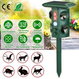 Solar Ultrasonic Animal Repeller Solar Powered Animal Repellent Chaser with PIR Motion Sensor IP54 Waterproof Sound Flashing Light for Deer Racco (Option: Green)