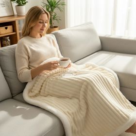 1PC Striped Plush Throw Blanket, Soft Fuzzy Warm Blanket For Sofa Couch Bedroom (Option: White-28x39 inch)