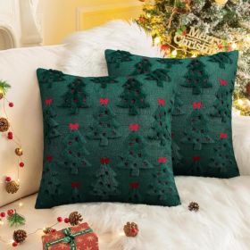 2Pcs Christmas Pillow Covers 18x18, 3D Jacquard Faux Fur Decor (Option: Green)