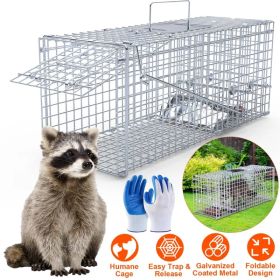 25.59Inch Live Humane Animal Trap Cage Heavy Duty Folding Catch And Release Rodent Cage For Rabbit Squirrel Possum Skunk Kitten Raccoon And More (Option: Silver)