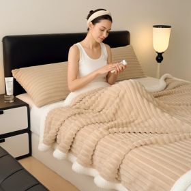 1PC Striped Plush Throw Blanket, Soft Fuzzy Warm Blanket For Sofa Couch Bedroom (Option: Beige-79x91 inch)