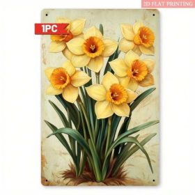 Vintage Yellow Daffodil Metal Sign, Floral Wall Decor Green Leaves Botanical (Option: Tin)