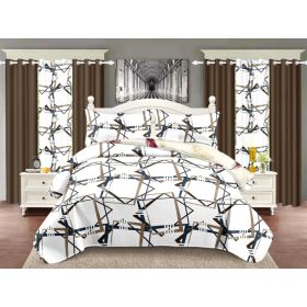 Quilted Bedspread & Curtain Set 9 Piece, Queen Size - Bedding Ensemble with Sheer Filtering Drapes, 1.6" Grommet Top, Machine Washable (Option: Brown-Queen)