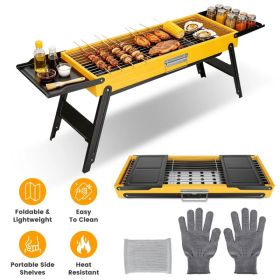 Portable Folding Charcoal Grill Stainless Steel Camping BBQ Grill with Side Panels Compact Tabletop Barbecue Grill with Carry Handle for Picnic B (Option: Black & Yellow)