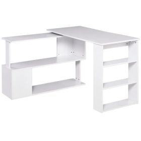 L Shaped Desk, 360° Rotating Corner Desk, Computer Writing Table Workstation with Storage Shelf for Home Office, White (Option: White)
