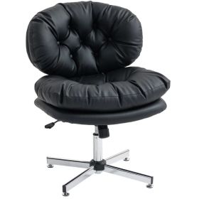 Computer Desk Chair, Armless Office Chair with Wide Padded Seat and Adjustable Height, Black (Option: Black)