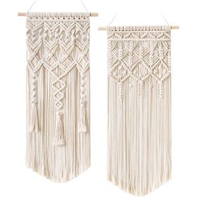 Macrame Wall Hanging 2 Units, Boho Woven Tapestry Decor For Bedroom, Living Room And Home Wall, Ivory (Option: White)