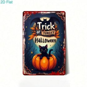 Halloween Black Cat Pumpkin Metal Tin Sign, Retro Vintage Trick Or Treat 8x12 (Option: Tin)