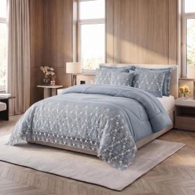 3-Piece Lace Embroidered Comforter Set with 2 Pillow Shams, Elegant Floral Bedding for Queen, King and California King Beds (Option: Light Blue-California King)