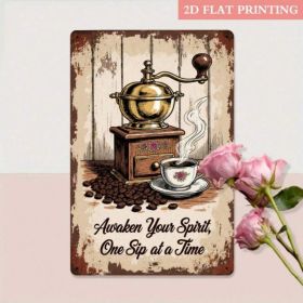 Vintage Coffee Metal Wall Sign, Retro Coffee Bean & Cup 2D Flat Iron Plaque (Option: Tin)