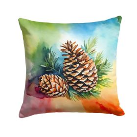Maine White Pine Cone and Tassels in Watercolor Throw Pillow Machine Washable, Indoor Outdoor Decorative Pillow for Couch, Bed or Patio, 18Hx18W (Option: Default)