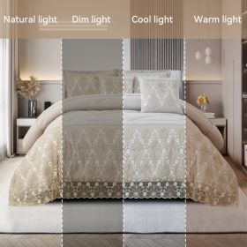 3-Piece Lace Embroidered Bedding Set (Queen/King/Cal King) - Quilted Microfiber Quilt + Pillow Shams (9 Colors) (Option: beige-CAL KING)