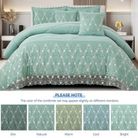 3-Piece Lace Embroidered Bedding Set (Queen/King/Cal King) - Quilted Microfiber Quilt + Pillow Shams (9 Colors) (Option: mint-CAL KING)