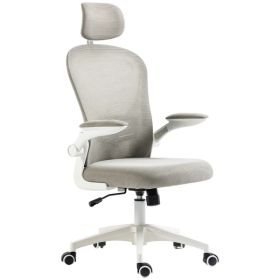 Office Chair, Mesh Computer Desk Chair with Adjustable Headrest, 4D Lumbar Support, Flip-up Arm, Grey (Option: Grey)