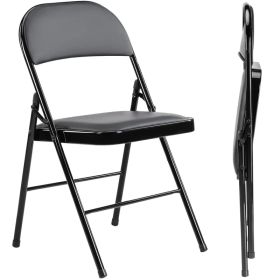 Folding Chair, Leather Padded Folding Chairs, Easy to Use and Store, Outdoor and Indoor, for Home, Office, Party, Comfy (Option: Black,/2-Pack)