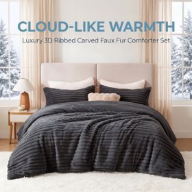 1PC Thick Reversible Plush Comforter, Soft Striped Fluffy Quilt, All Season Warm Bedding Comforter For Home Bed (Option: Dark Grey-104x90 inch)