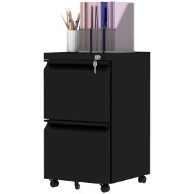 Mobile Vertical Filing Cabinet with Lock, 2-Drawer Steel File Cabinet with Adjustable Hanging Bar for Letter, A4 and Legal Size, Black (Option: Black)