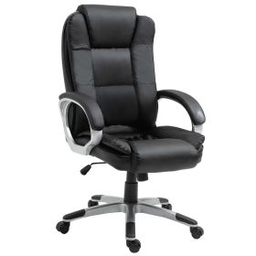 High Back Executive Office Chair Adjustable Desk Seat Swivel PU Leather Computer Chair with Padded Armrests (Option: Black)