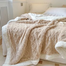 1PC Reversible Sherpa Throw Blanket, Textured Plush Warm Blanket For Sofa Couch Bedroom (Option: Light Brown-79x91 inch)