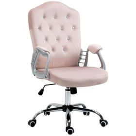 Office Chair, Velvet Computer Chair, Button Tufted Desk Chair with Swivel Wheels, Adjustable Height, Tilt Function, Pink (Option: Gray)