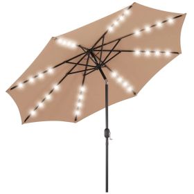 10ft Solar Polyester 32 LED Lighted Patio Umbrella with Tilt Adjustment and UV-Resistant Fabric (Option: Khaki)