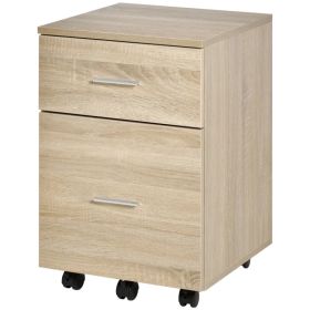 Mobile Filing Cabinet, Vertical File Cabinet with 2 Drawers, Wheels, for Letter or A4 File, Natural (Option: Oak)