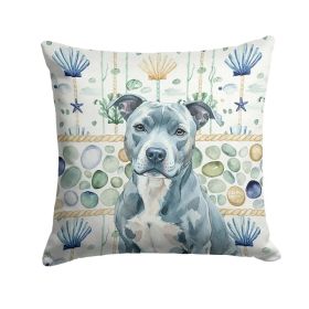 Blue American Staffordshire Terrier Coastal Sea Glass Throw Pillow Decorative Indoor Outdoor Accent Cushion for Couch, Bed or Patio, 14Hx14W (Option: Default)