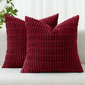 Christmas Corduroy Decorative Throw Pillow Covers 18x18 Burgundy (Option: Burgundy)