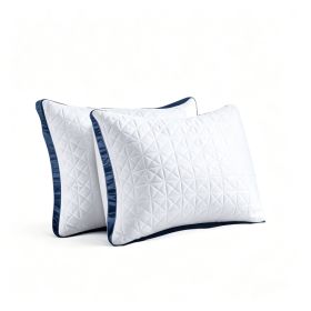2-Pack Luxury Bed Pillows - Breathable Down Alternative Gusseted Supportive Pillows With White & Navy Blue Elegant Pattern, Soft Fiber Fill For E (Option: 2pc Standard 17x 26in)