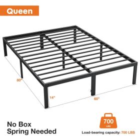 Heavy Duty Metal Bed Frame with Sturdy Steel Slat Support, No Box Spring Needed (Option: Queen)