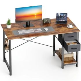 40-47IN The computer desk has drawers, the wooden desk has adjustable position drawers, and the modern study and work desk has side hooks (Option: Rust-47IN)