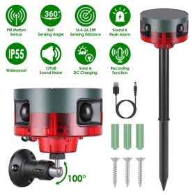 Solar & USB Rechargeable Motion Triggered Alarm, 360° PIR Detection, 15-Second Custom Recordable Audio, Flashing LED Light, Hardware Mount Kit fo (Option: Green)