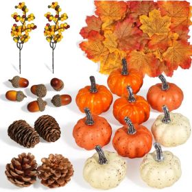 Artificial Fall Harvest Decorations 51 Units, Mini Pumpkins, Acorns, Pinecones, Berries And Maple Leaves For Thanksgiving Home Decor (Option: MULTI)