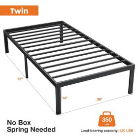 Heavy Duty Metal Bed Frame with Sturdy Steel Slat Support, No Box Spring Needed (Option: Twin)