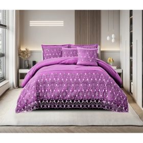 3-Piece Lace Embroidered Bedding Set (Queen/King/Cal King) - Quilted Microfiber Quilt + Pillow Shams (9 Colors) (Option: Purple-Queen)