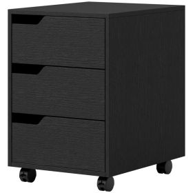 3 Drawer File Cabinet, Vertical Filing Cabinet with Wheels, Mobile Printer Stand with Storage for Home Office, Black (Option: Black)